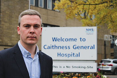 David Stood outside Caithness General Hospital