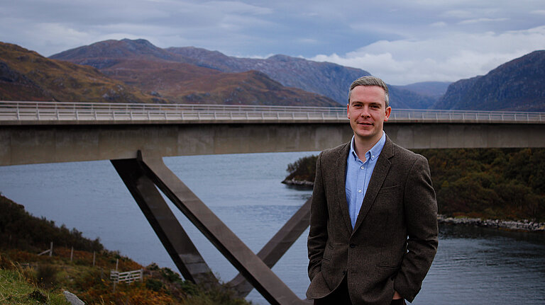 David Green stood at the Kylesku Bridge